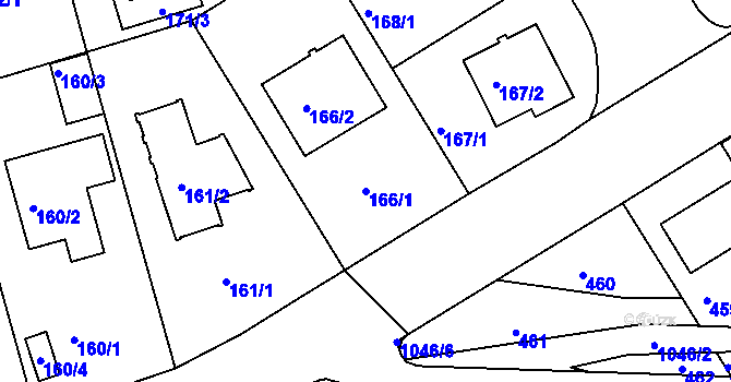 Parcela st. 166/1 v KÚ Hodkovičky, Katastrální mapa