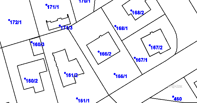 Parcela st. 166/2 v KÚ Hodkovičky, Katastrální mapa