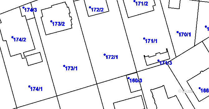 Parcela st. 172/1 v KÚ Hodkovičky, Katastrální mapa