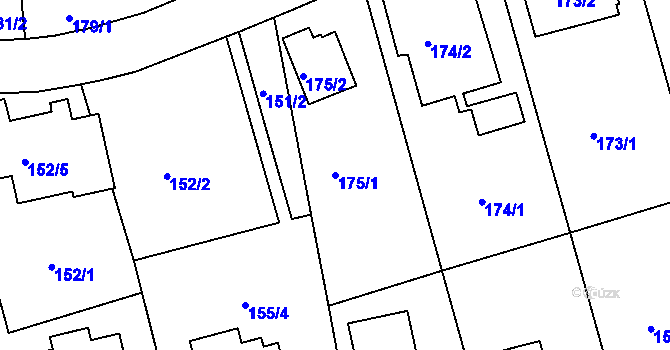 Parcela st. 175/1 v KÚ Hodkovičky, Katastrální mapa