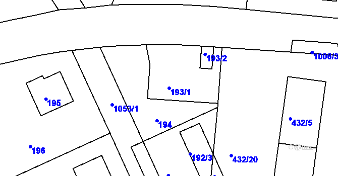 Parcela st. 193/1 v KÚ Hodkovičky, Katastrální mapa