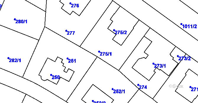 Parcela st. 275/1 v KÚ Hodkovičky, Katastrální mapa