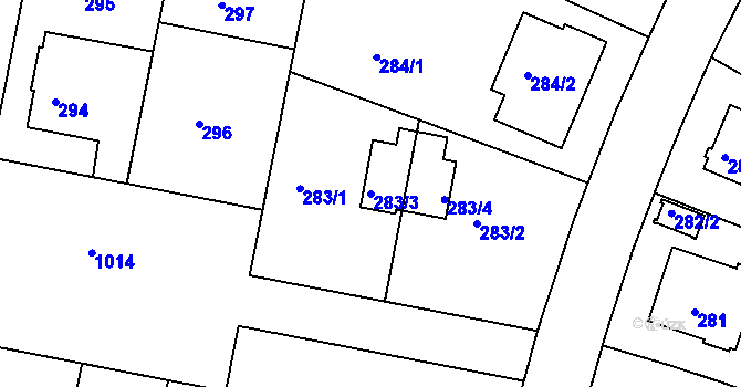 Parcela st. 283/3 v KÚ Hodkovičky, Katastrální mapa