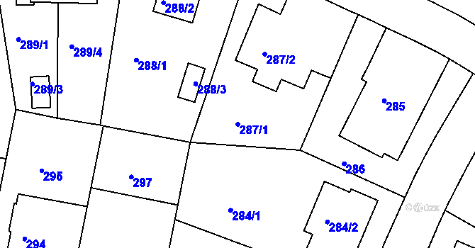 Parcela st. 287/1 v KÚ Hodkovičky, Katastrální mapa