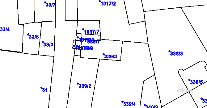 Parcela st. 339/3 v KÚ Hodkovičky, Katastrální mapa