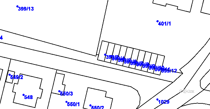 Parcela st. 399/3 v KÚ Hodkovičky, Katastrální mapa