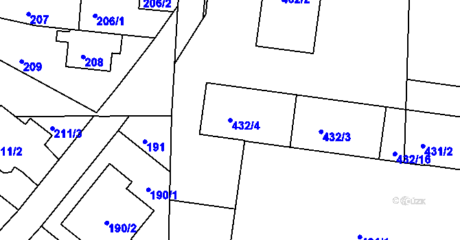 Parcela st. 432/4 v KÚ Hodkovičky, Katastrální mapa
