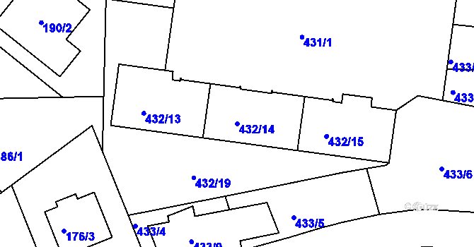 Parcela st. 432/14 v KÚ Hodkovičky, Katastrální mapa