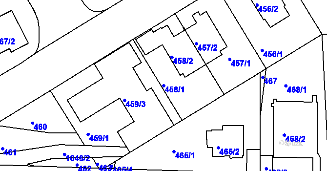 Parcela st. 458/1 v KÚ Hodkovičky, Katastrální mapa