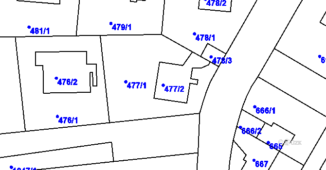 Parcela st. 477/2 v KÚ Hodkovičky, Katastrální mapa