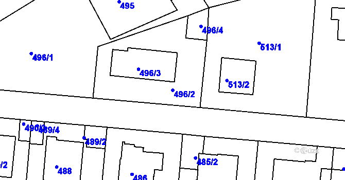 Parcela st. 496/2 v KÚ Hodkovičky, Katastrální mapa