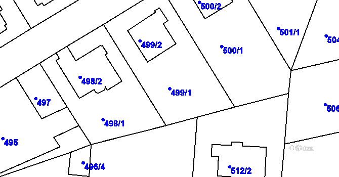 Parcela st. 499/1 v KÚ Hodkovičky, Katastrální mapa