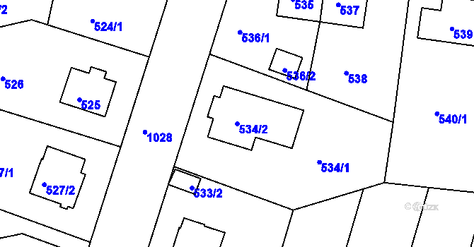 Parcela st. 534/2 v KÚ Hodkovičky, Katastrální mapa