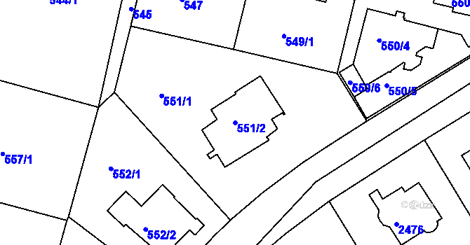 Parcela st. 551/2 v KÚ Hodkovičky, Katastrální mapa