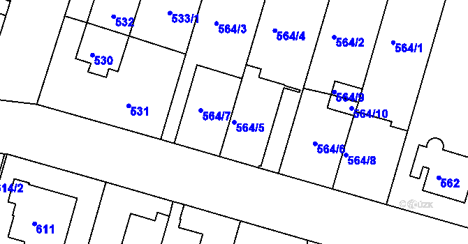 Parcela st. 564/5 v KÚ Hodkovičky, Katastrální mapa