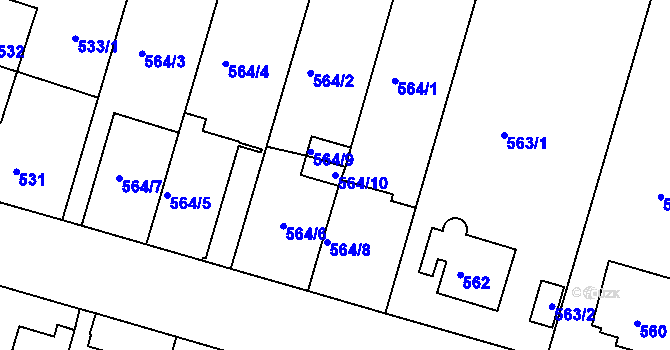 Parcela st. 564/10 v KÚ Hodkovičky, Katastrální mapa