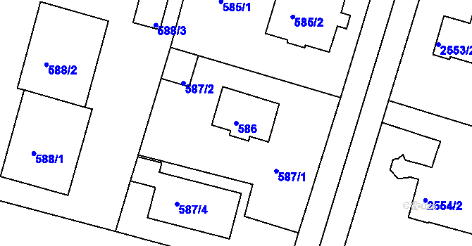 Parcela st. 586 v KÚ Hodkovičky, Katastrální mapa