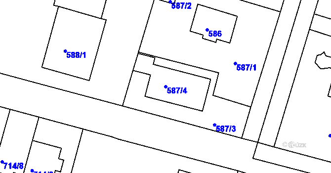 Parcela st. 587/4 v KÚ Hodkovičky, Katastrální mapa