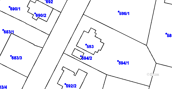 Parcela st. 593 v KÚ Hodkovičky, Katastrální mapa