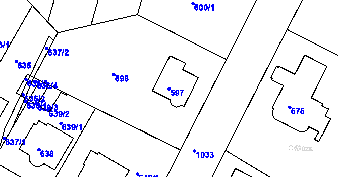Parcela st. 597 v KÚ Hodkovičky, Katastrální mapa