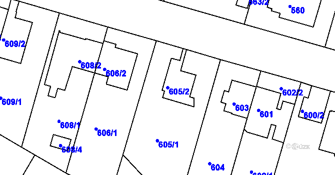 Parcela st. 605/2 v KÚ Hodkovičky, Katastrální mapa