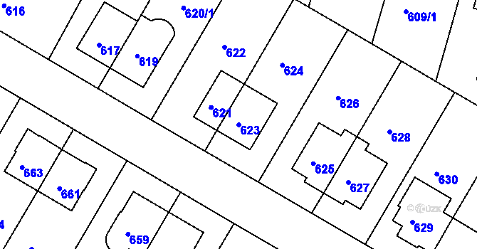 Parcela st. 623 v KÚ Hodkovičky, Katastrální mapa
