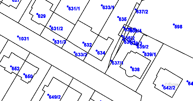 Parcela st. 634 v KÚ Hodkovičky, Katastrální mapa