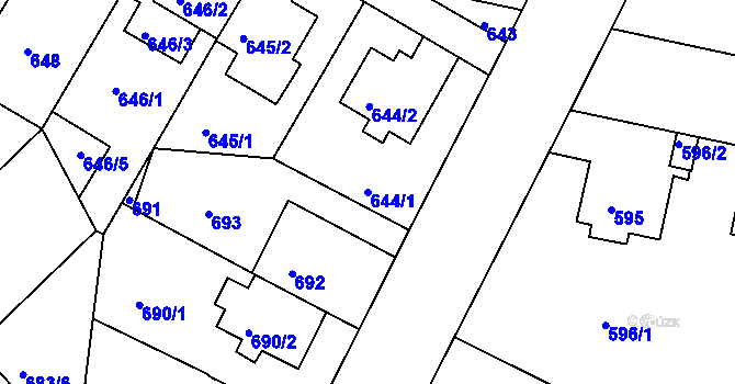 Parcela st. 644/1 v KÚ Hodkovičky, Katastrální mapa