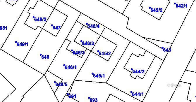 Parcela st. 645/2 v KÚ Hodkovičky, Katastrální mapa