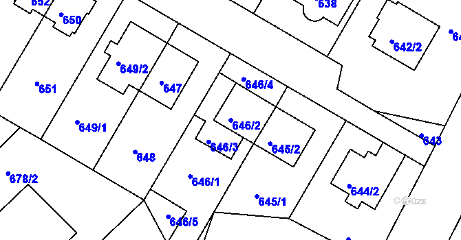 Parcela st. 646/2 v KÚ Hodkovičky, Katastrální mapa