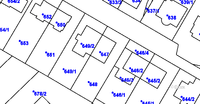 Parcela st. 647 v KÚ Hodkovičky, Katastrální mapa