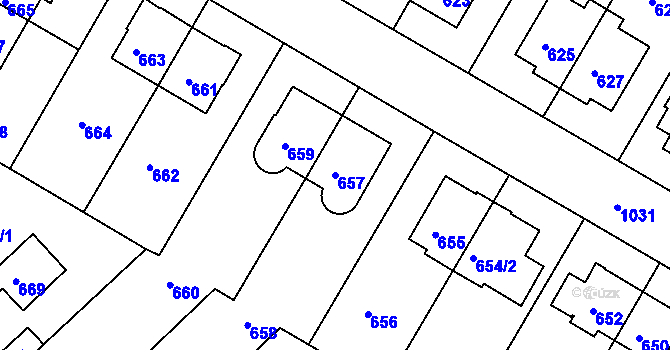 Parcela st. 657 v KÚ Hodkovičky, Katastrální mapa