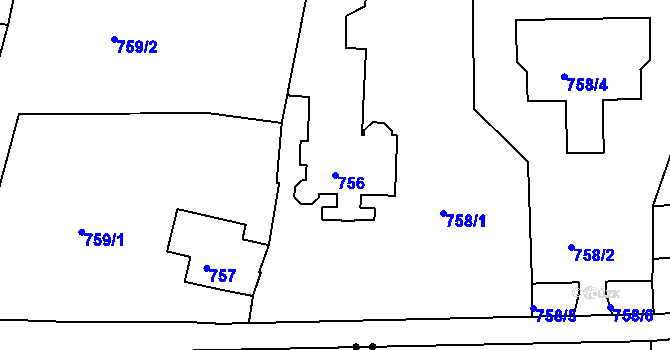 Parcela st. 756 v KÚ Hodkovičky, Katastrální mapa