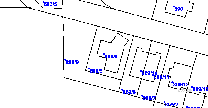 Parcela st. 809/8 v KÚ Hodkovičky, Katastrální mapa