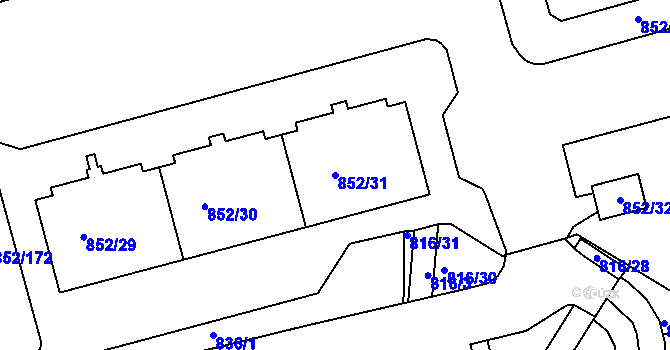 Parcela st. 852/31 v KÚ Hodkovičky, Katastrální mapa