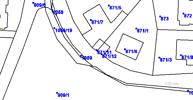 Parcela st. 871/11 v KÚ Hodkovičky, Katastrální mapa