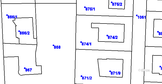 Parcela st. 874/1 v KÚ Hodkovičky, Katastrální mapa