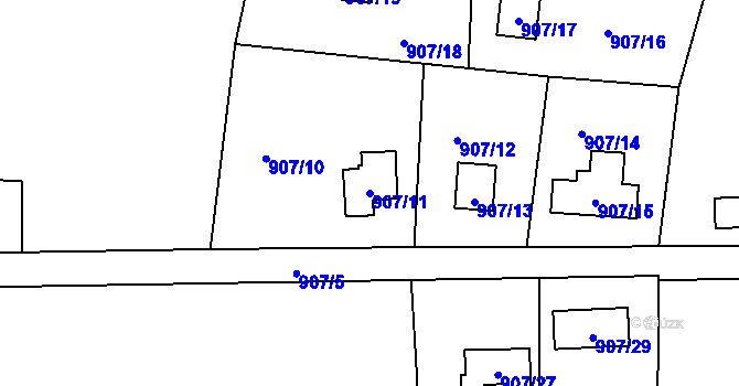 Parcela st. 907/11 v KÚ Hodkovičky, Katastrální mapa