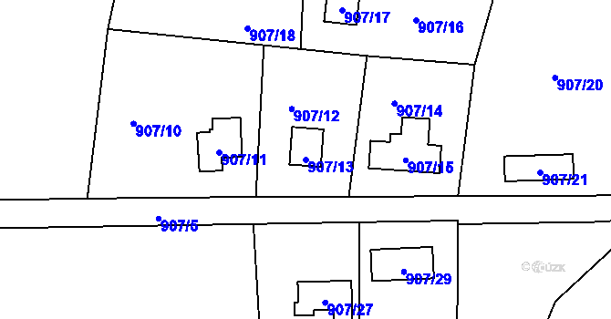 Parcela st. 907/13 v KÚ Hodkovičky, Katastrální mapa