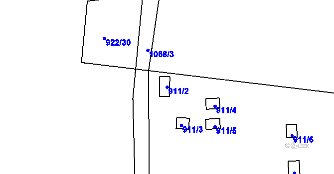 Parcela st. 911/2 v KÚ Hodkovičky, Katastrální mapa