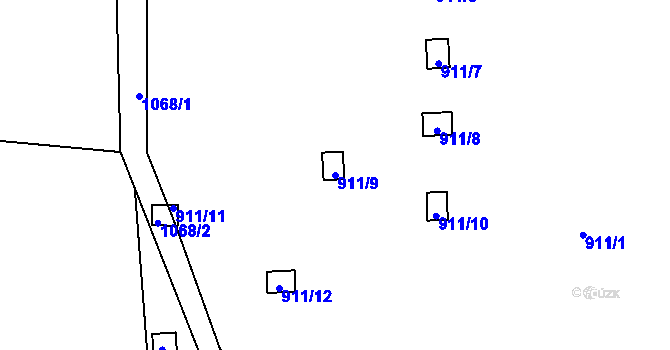 Parcela st. 911/9 v KÚ Hodkovičky, Katastrální mapa