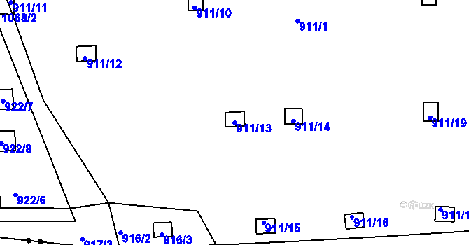 Parcela st. 911/13 v KÚ Hodkovičky, Katastrální mapa