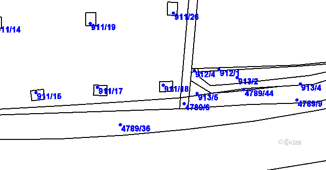Parcela st. 911/18 v KÚ Hodkovičky, Katastrální mapa