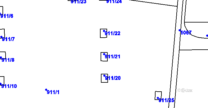 Parcela st. 911/21 v KÚ Hodkovičky, Katastrální mapa
