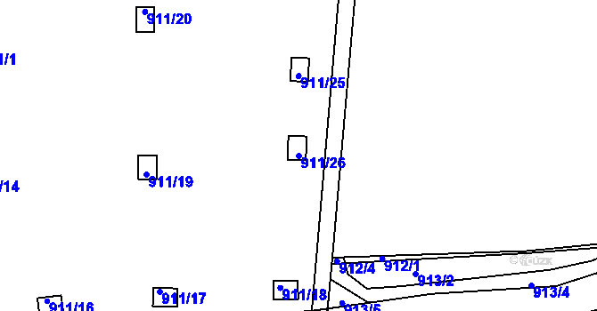 Parcela st. 911/26 v KÚ Hodkovičky, Katastrální mapa
