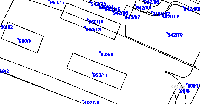 Parcela st. 939/1 v KÚ Hodkovičky, Katastrální mapa