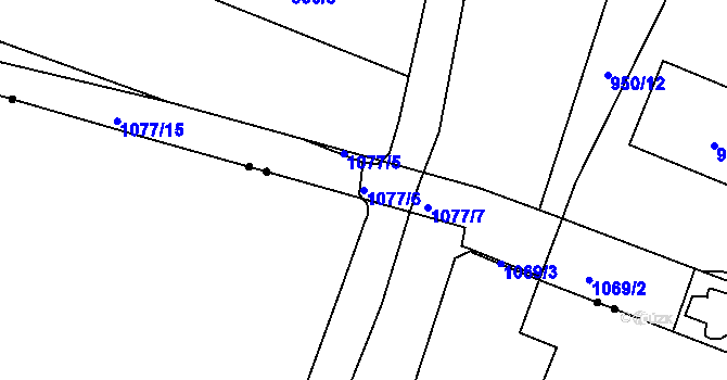 Parcela st. 1077/6 v KÚ Hodkovičky, Katastrální mapa