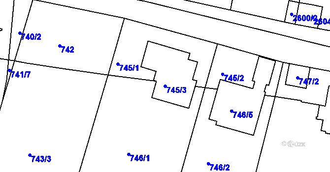 Parcela st. 745/3 v KÚ Hodkovičky, Katastrální mapa