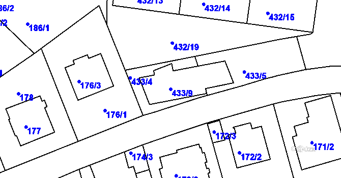 Parcela st. 433/9 v KÚ Hodkovičky, Katastrální mapa