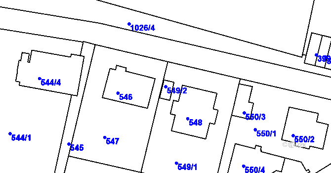 Parcela st. 549/2 v KÚ Hodkovičky, Katastrální mapa